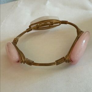 Quartz Pink and Gold Wire Bracelet Rose & Milky Quartz.